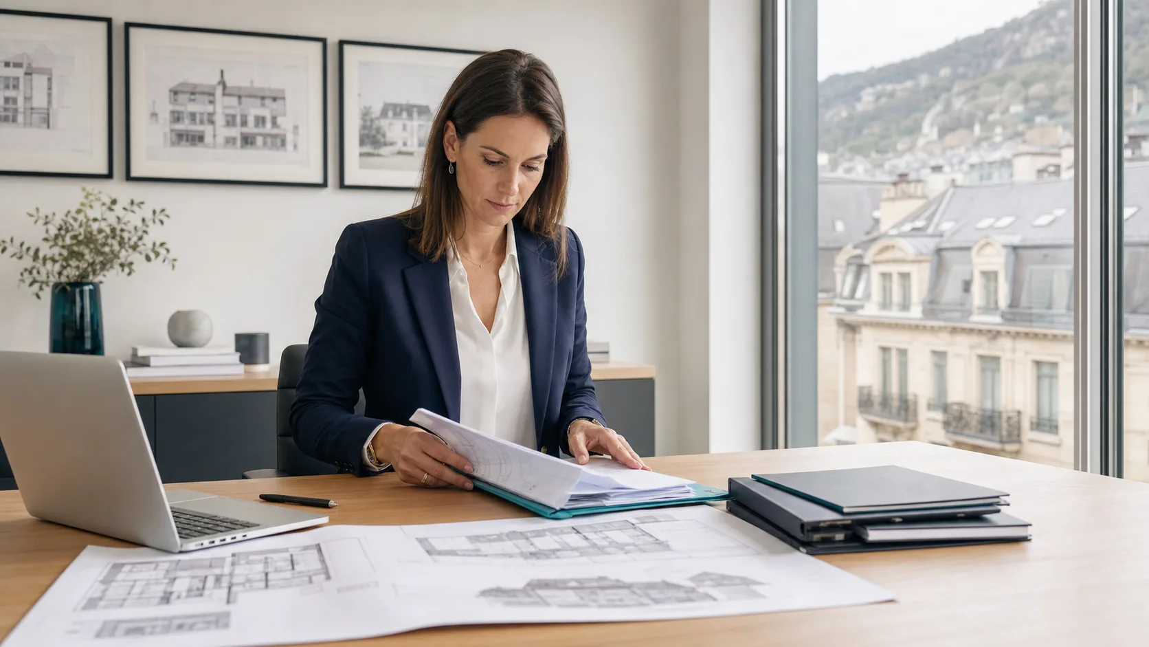 Gestionnaire immobilier examinant un dossier administratif